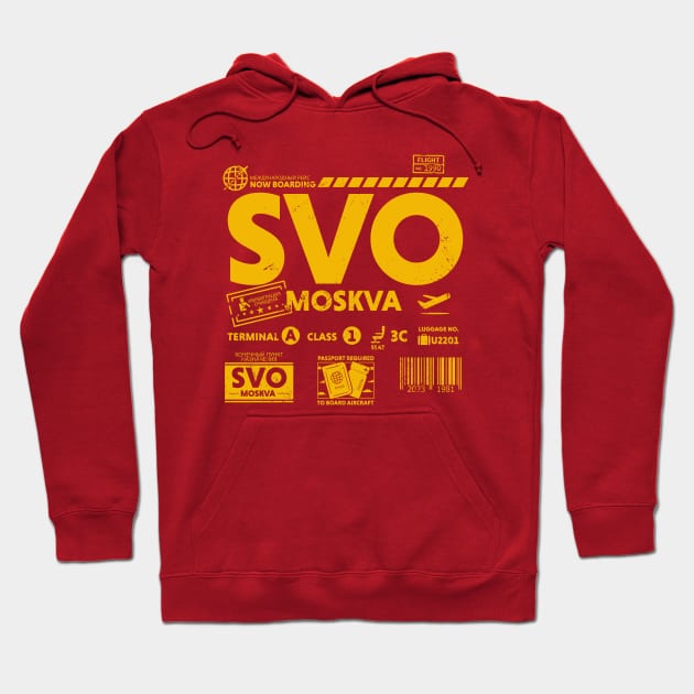 Vintage Moscow SVO Airport Code Travel Day Retro Travel Tag Hoodie by Now Boarding